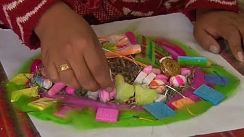 Ancient witches market selling amulets and "magic" powders
