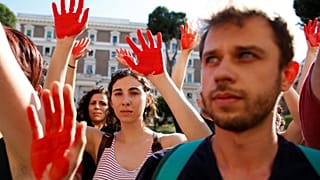Protesters during a rally against Italy's Interior Minister Matteo Salvini 