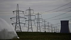 Electricity pylons and a cooling tower from Eggborough power station