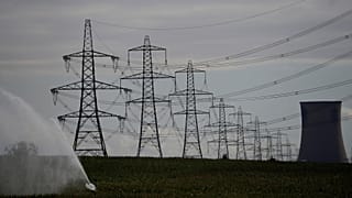 Electricity pylons and a cooling tower from Eggborough power station