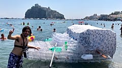 Plastic bottle raft helps highlight marine pollution problem in Italy