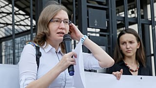 Natalia Kaplan durante una protesta en Kiev