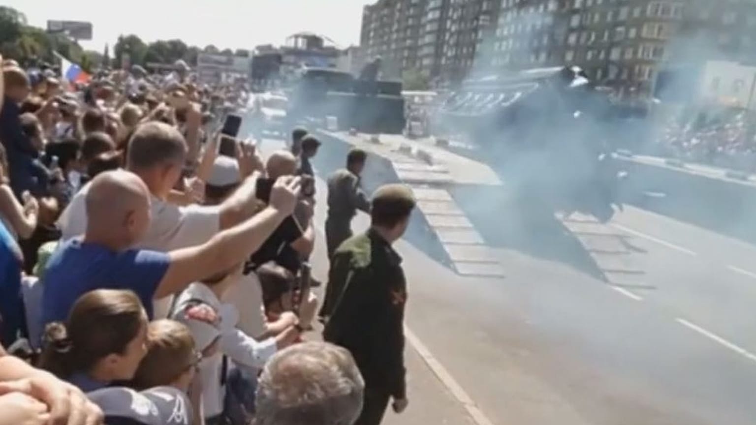 Watch: Russian vintage military tank topples at parade  