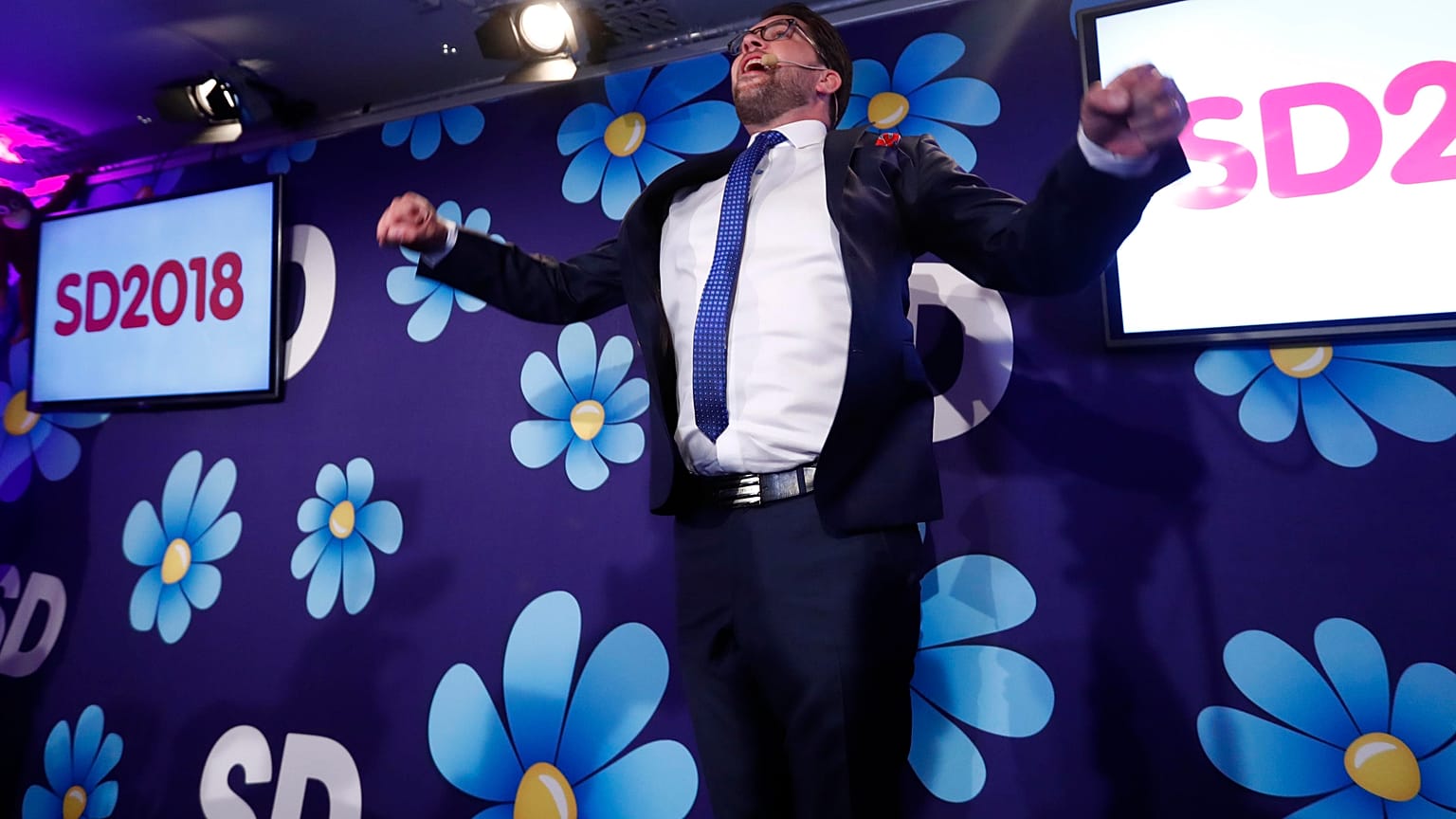 Sweden Democrats leader Jimmie Akesson as he waits for election results