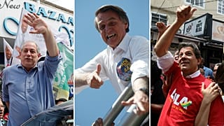 Bolsonaro (centro) destacado nas sondagens, com Ciro e Haddad à espreita