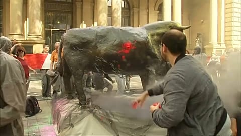 Protesters in Frankfurt demand stable financial system on Lehman anniversary