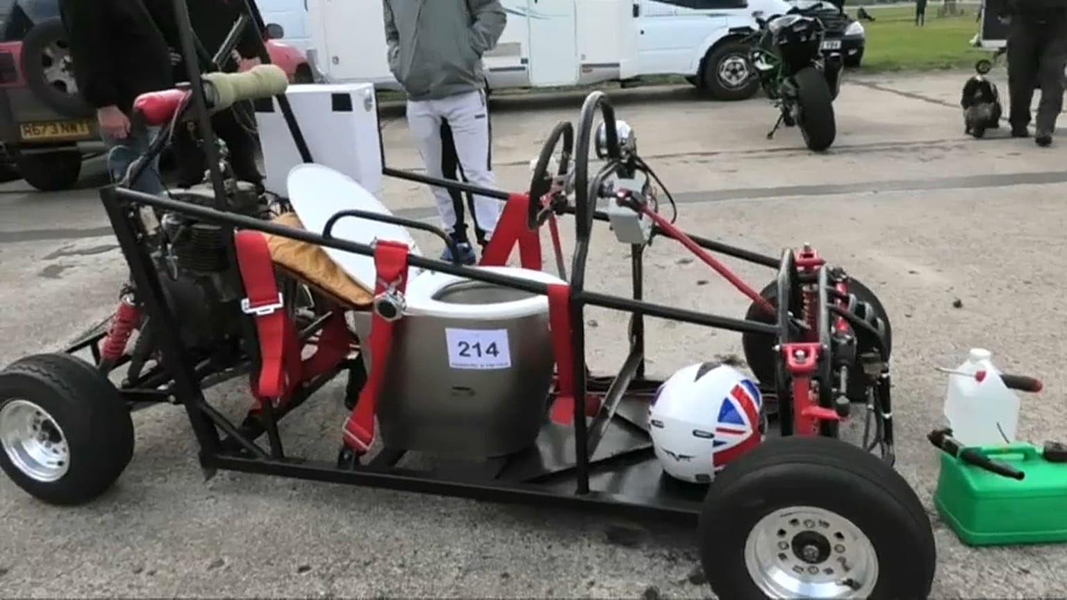 Watch: Jet-powered shopping trolley and motorised toilet let rip in speed trials