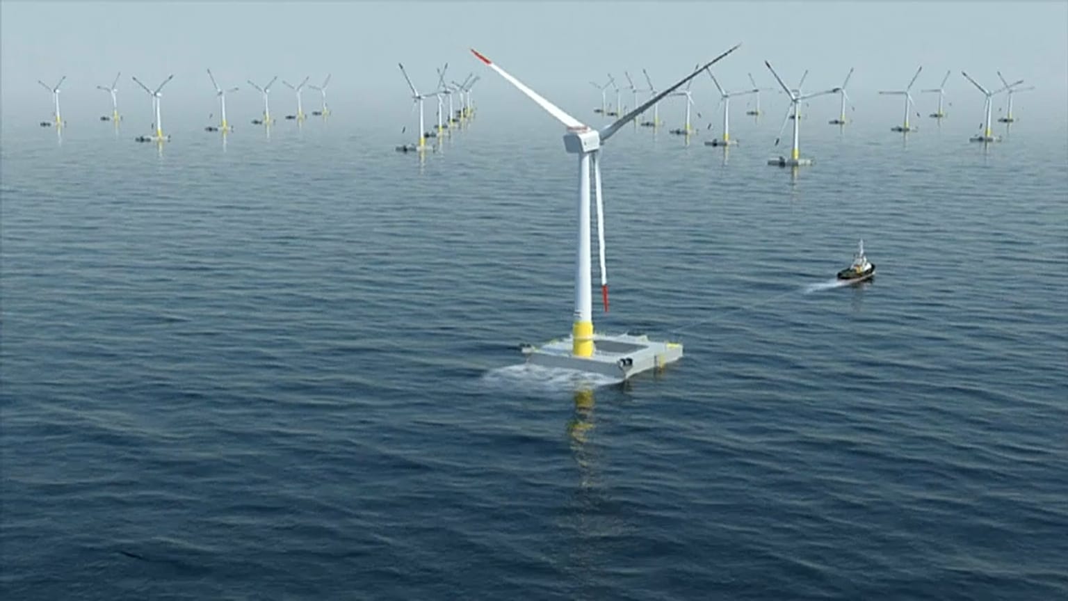 Simulation en images de synthèse d'un futur parc d'éoliennes en mer