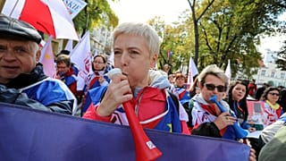 People take part in an anti-government demonstration of public-sector trade