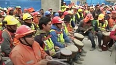 Construction workers use drums to de-stress in Chile 