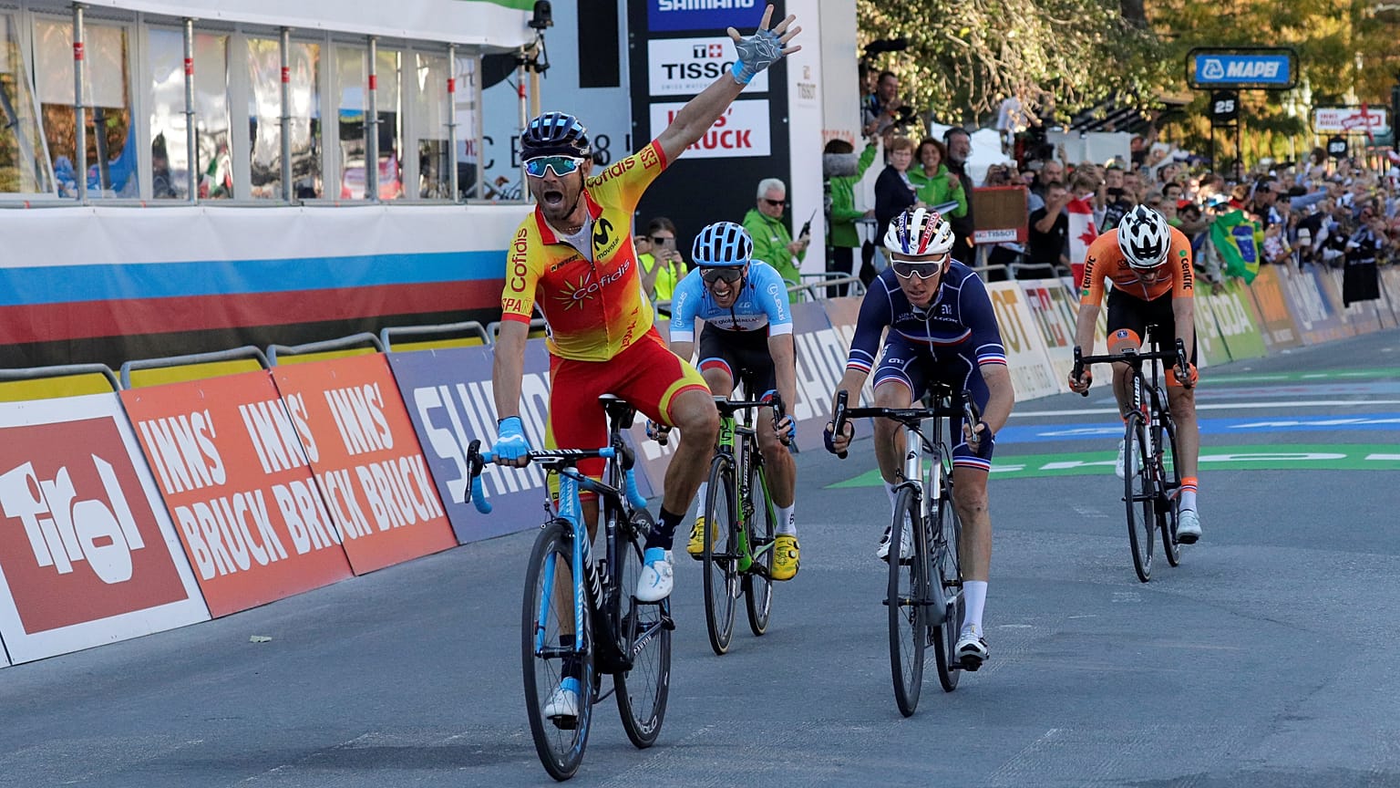 Valverde, campeón del mundo de ciclismo de fondo en carretera