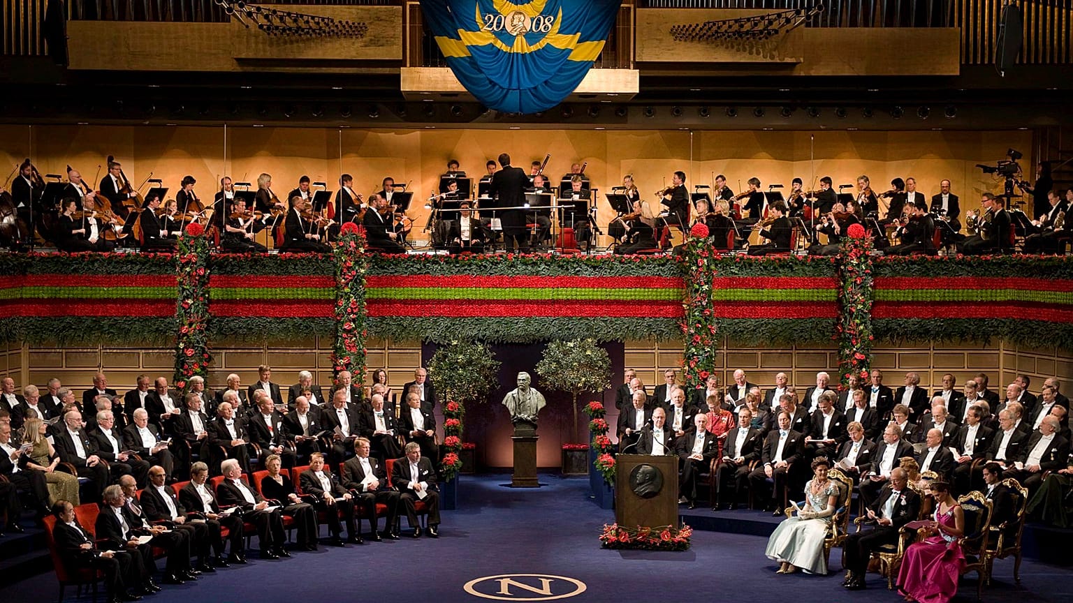 A Nobel-díjak átadási ünnepségének résztvevői Stockholmban 2008-ban