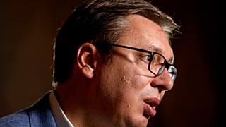 Serbian President Aleksandar Vucic speaks with Reuters in Belgrade