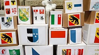 Boxes holding signatures for a campaign to ban paedophiles from child work