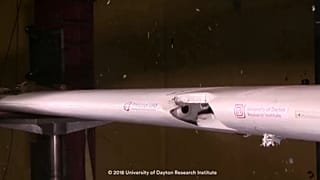Damage to an aircraft wing model