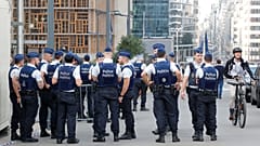 Police officers are seen outside the EU Council ahead of the European Union