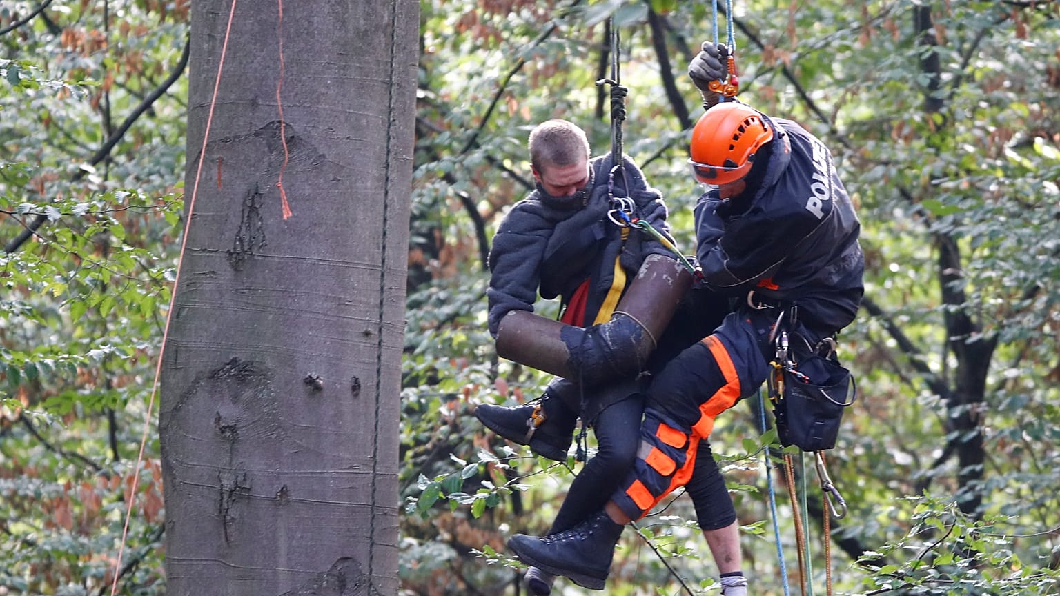 Hambacher Forst: Räumung der Polizei geht weiter. Aktivisten besetzen Baumhäuser. 