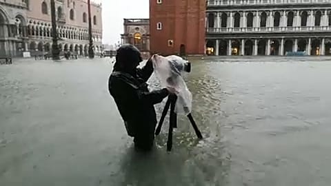 Saint Mark's Square Underwater After Flooding in Venice