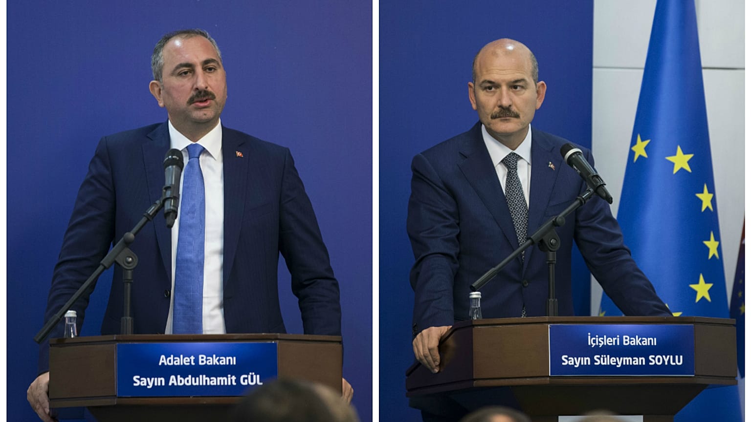 Adalet Bakanı Abdülhamit Gül(solda) İçişleri Bakanı Süleyman Soylu(sağda)