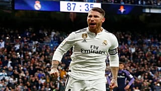  راموس لاعب ريال مدريد يحتفل بإحراز هدف في مرمى ريال بلد الوليد 03-11-2018