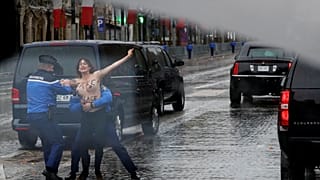 Topless protester gets within metres of Trump's motorcade in Paris