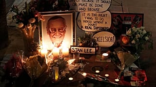 Flowers and mementos are pictured on the star of Stan Lee