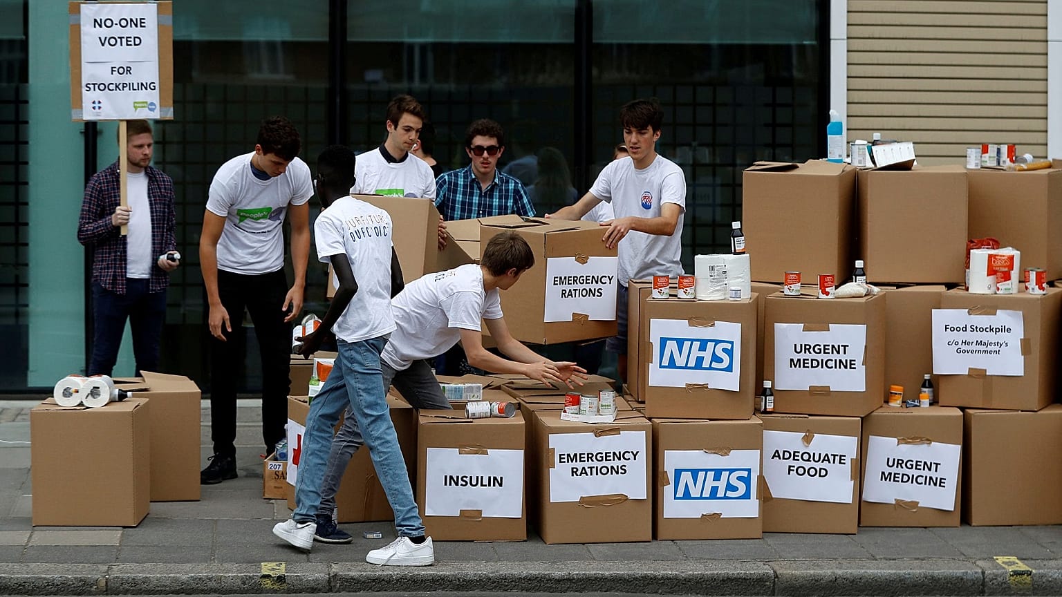 Protesters in London demonstrate against stockpiling for a 'no deal' Brexit