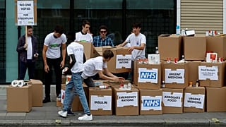 Protesters in London demonstrate against stockpiling for a 'no deal' Brexit