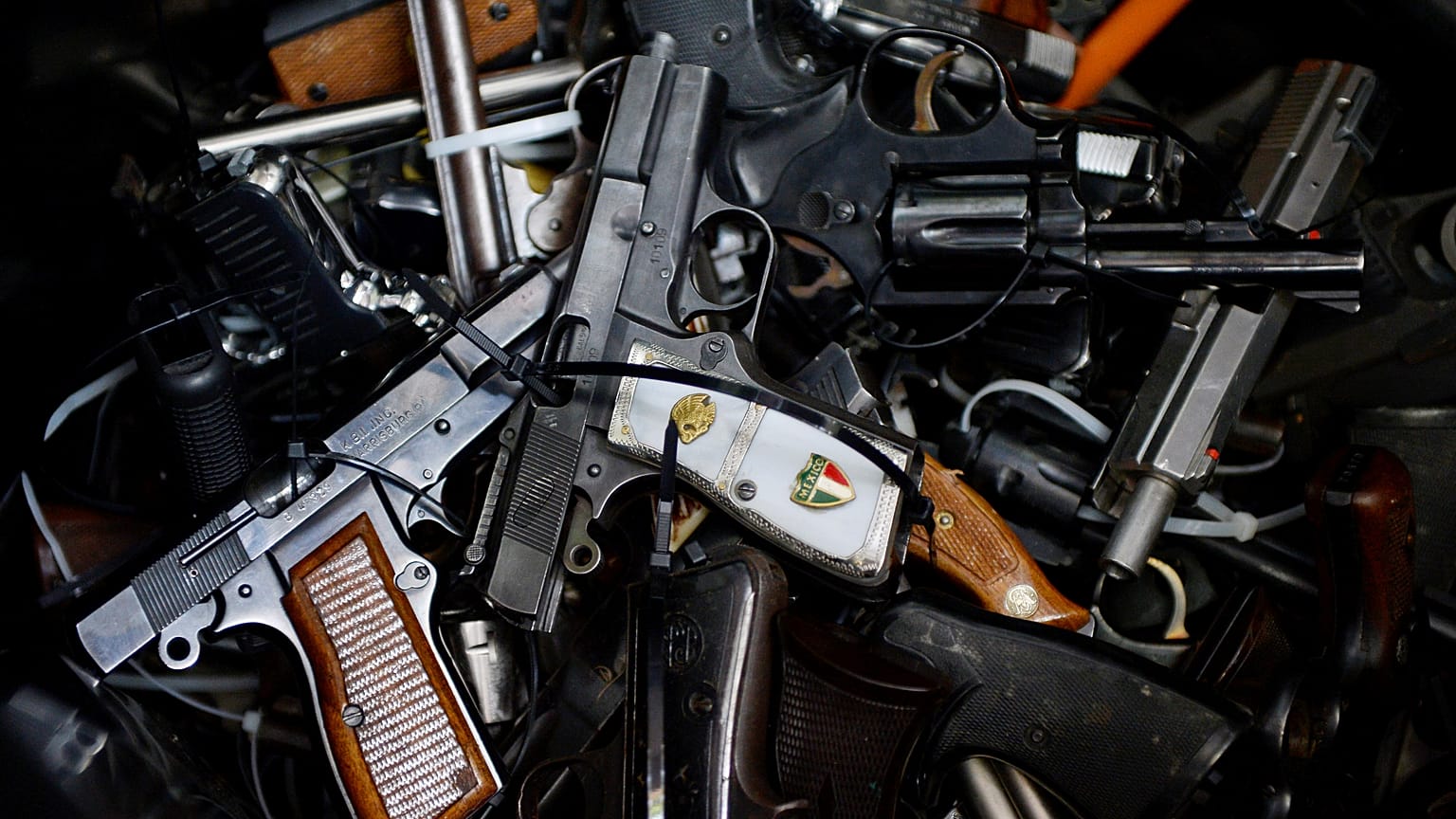 File photo of handguns after a buyback programme in Los Angeles