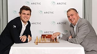Chess grandmaster Magnus Carlsen (left) with Carl Fredrik Johansson.