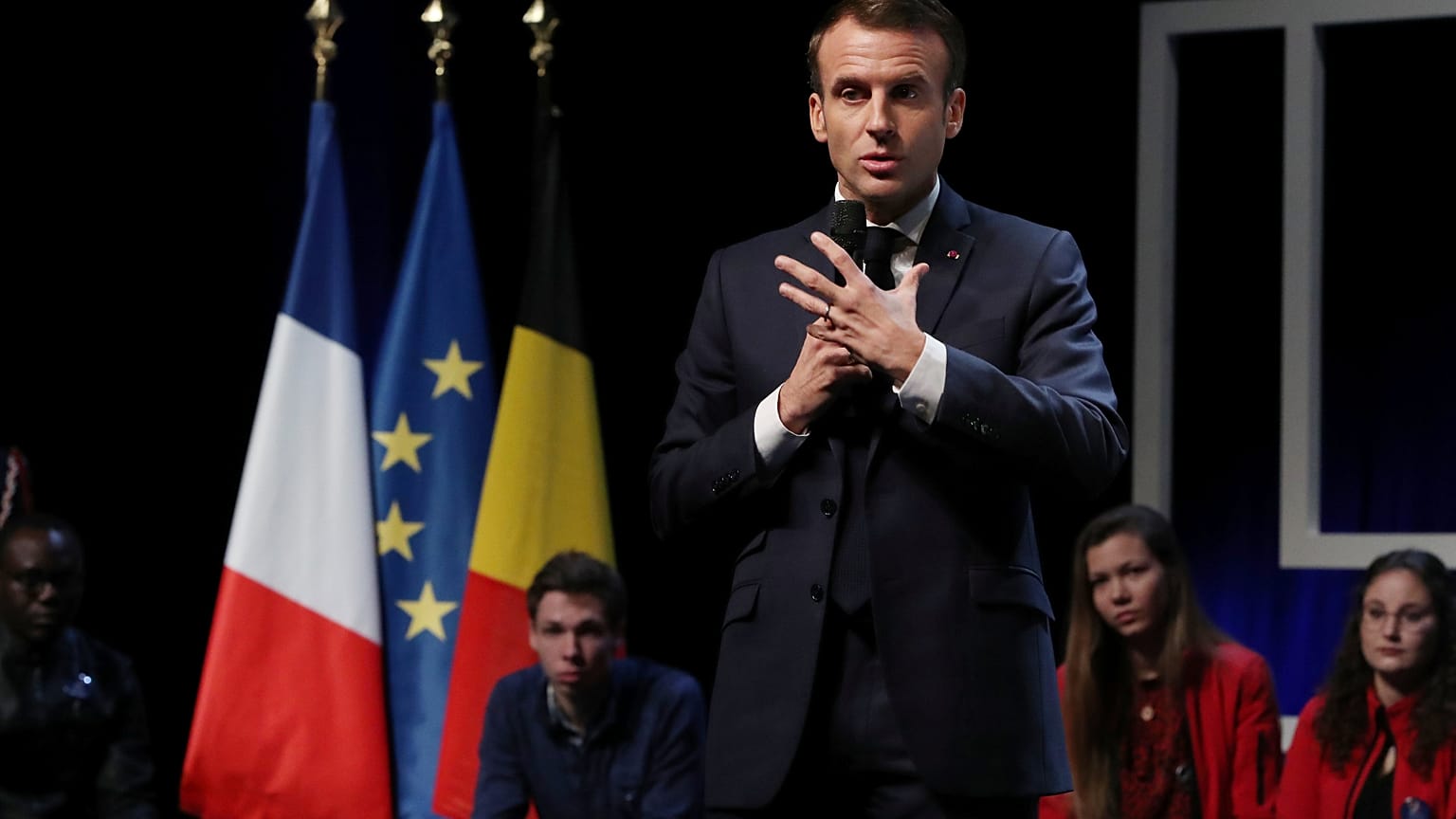 Emmanuel Macron lors d'une conférence à l'Université Catholique de Louvain