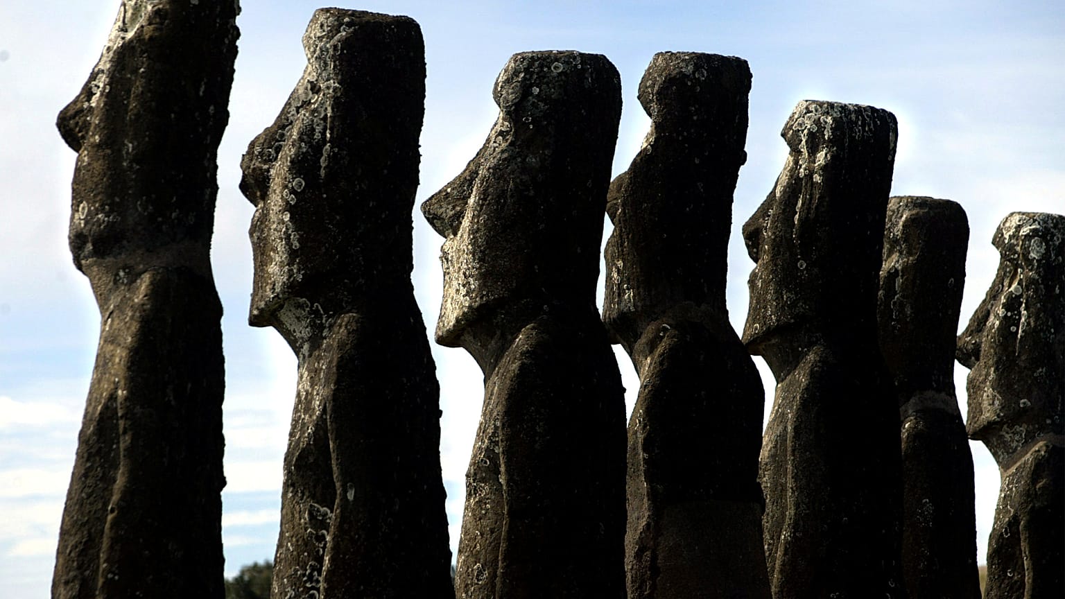 A view of "moai" statues in Ahu Akivi, on Easter Island