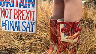Anti Brexit protesters gathering outside an EU summit in Brussels