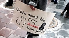 A protester attends a rally for the Central European University.