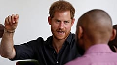 Prince Harry speaks to youths during a visit to BongoHive in Lusaka