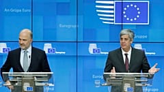 Pierre Moscovici e Mário Centeno anuncia acordo do Eurogrupo