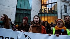 People attend a rally in Budapest to support the CEU.