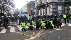 Protestors clash with police in Brussels