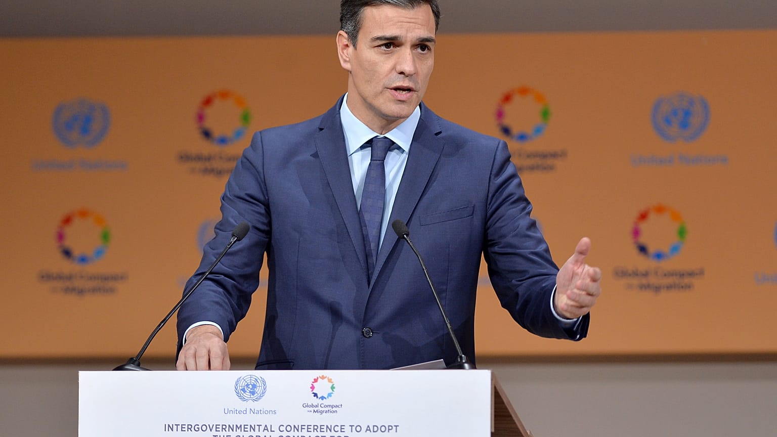 El presidente del Gobierno español, Pedro Sánchez, durante su intervención