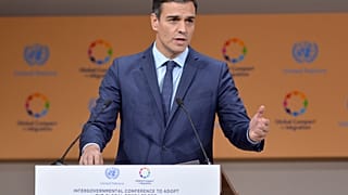 El presidente del Gobierno español, Pedro Sánchez, durante su intervención