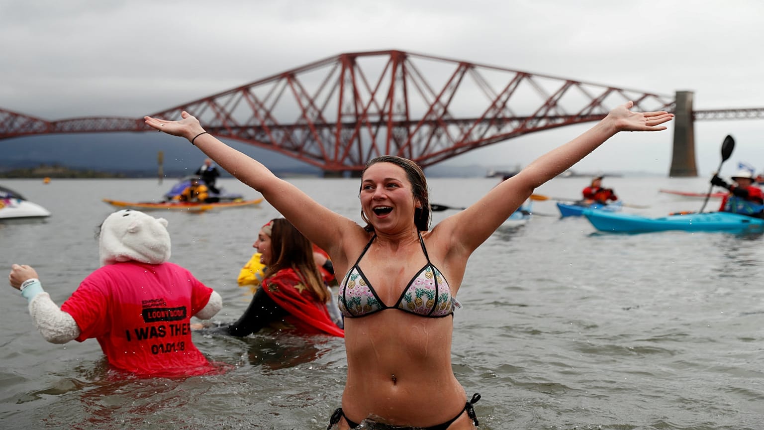 The Loony Dook is held on January 1st by the Forth Bridges, near Edinburgh