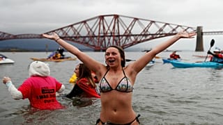 The Loony Dook is held on January 1st by the Forth Bridges, near Edinburgh