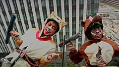 Cleaners dressed as zodiac animals clean hotel windows in Japan