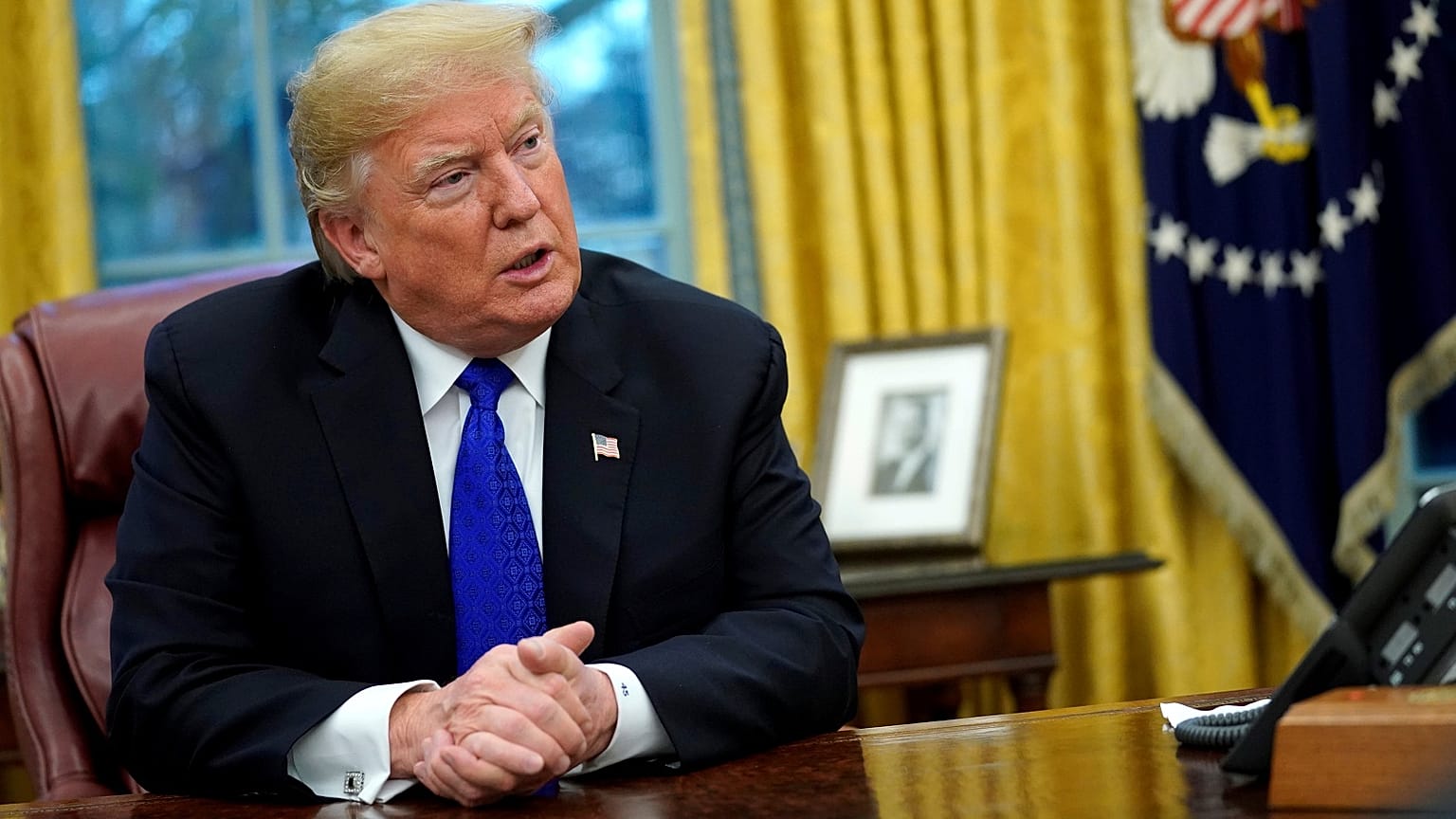 US president Donald Trump in the Oval Office of the White House.