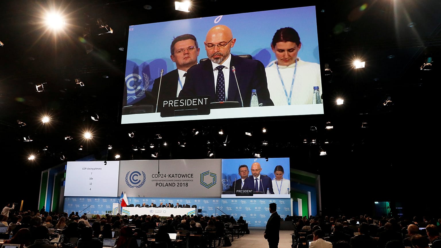 COP24 President Michal Kurtyka speaks during a final session of the COP24