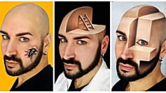چهره‌پردازی که صورت خود را تبدیل به نقاشی سه‌بعدی می‌کند