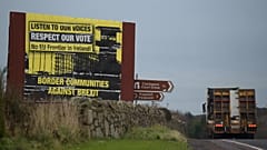 A lorry crosses the Irish border into Northern Ireland.