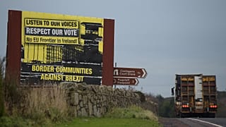 A lorry crosses the Irish border into Northern Ireland.