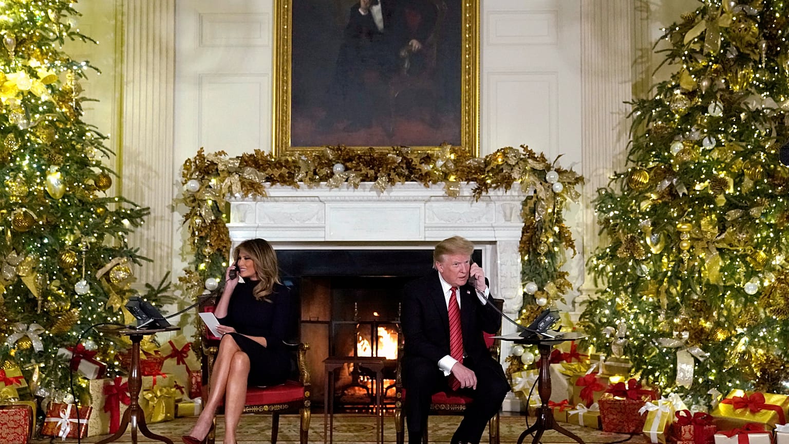Donald and Melania Trump answer calls to NORAD on Dec 24, 2018.