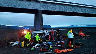 The emergency response at the bridge a car drove off